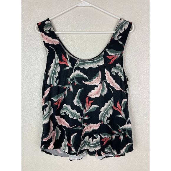 Rails Tank Top Blouse Ida Paradiso Black Floral Leaf Satin Scoop Neck Large - Picture 4 of 12